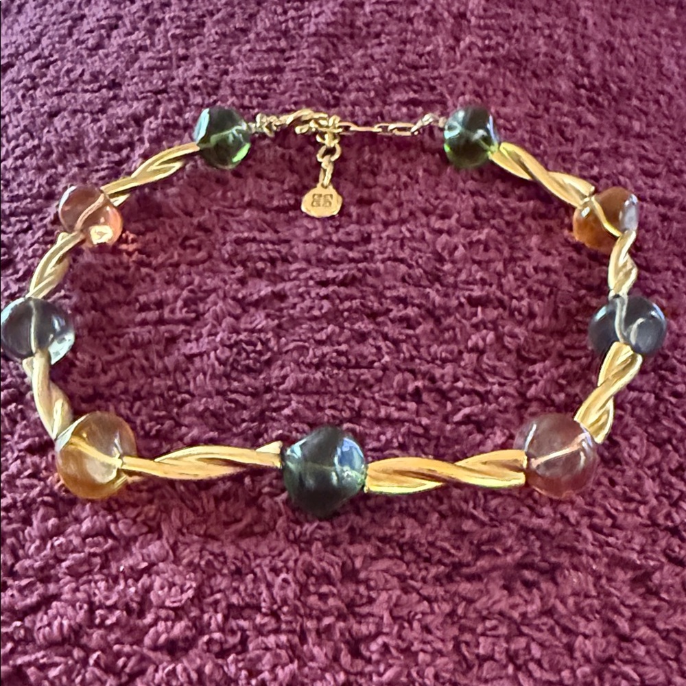 Givenchy Gold tone and Green Beaded Necklace